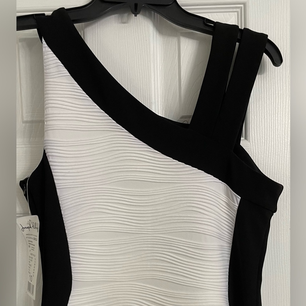 Joseph Ribkoff Asymmetrical Black and White Sleeveless Dress Size 10 - Picture 7 of 13